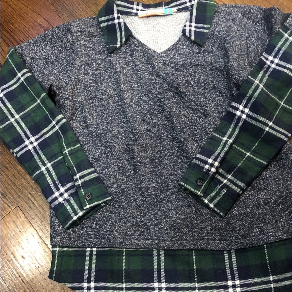 Vintage Havana plaid layered look M shirt